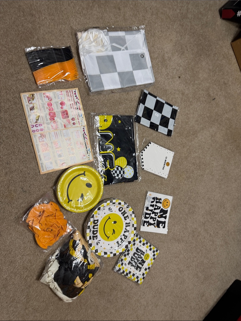 Smiley Face Black & Yellow Party Tableware Set - One Happy Dude